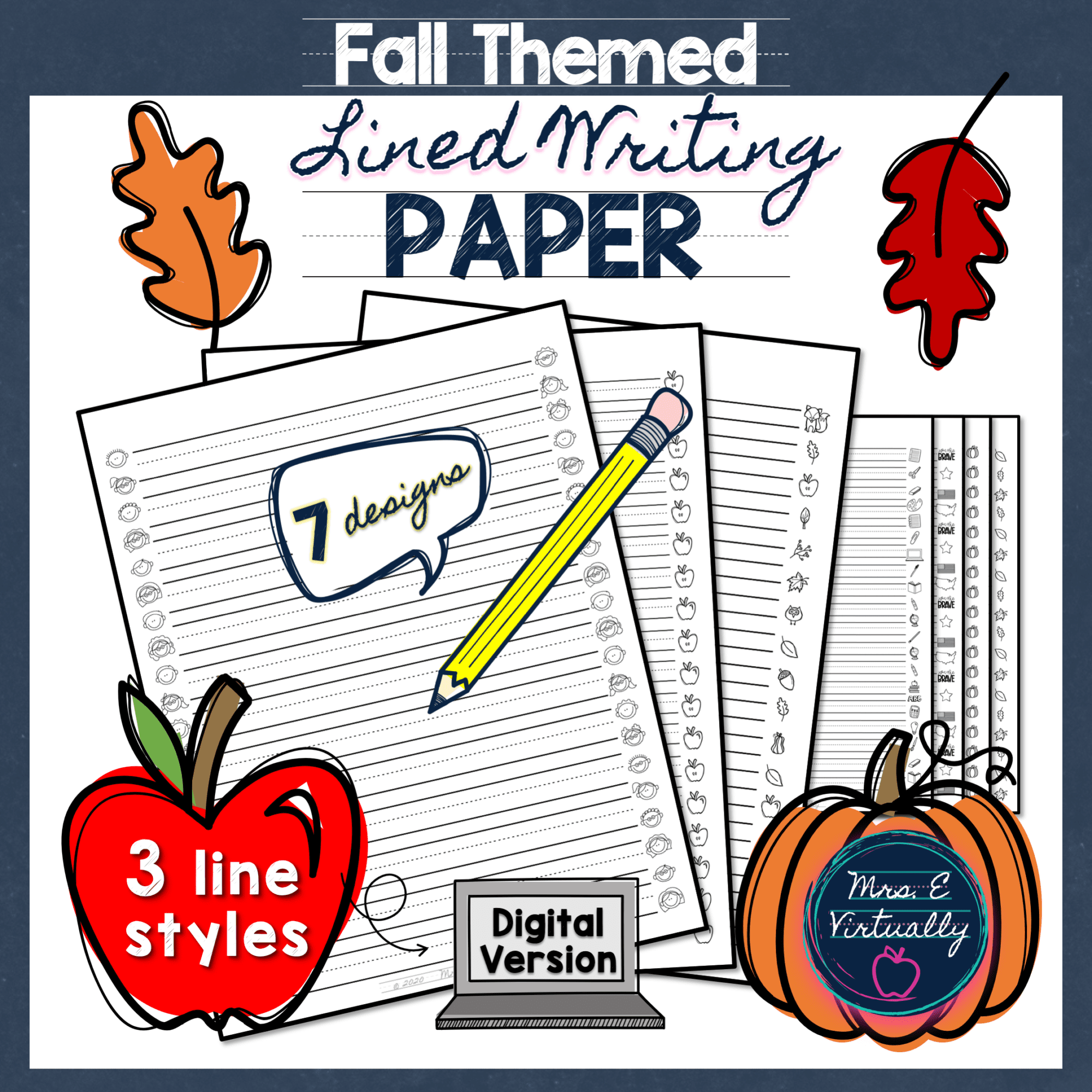 Primary Lined Writing Paper Printable Fall Themed Mrs E Virtually