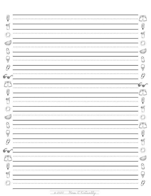 Primary Lined Writing Paper Printable-Summer Themed • Mrs E Virtually