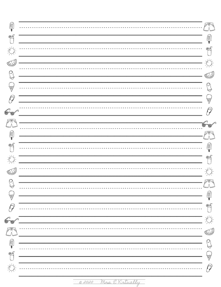 Primary Lined Writing Paper Printable-Summer Themed • Mrs E Virtually