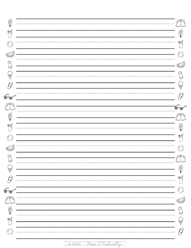 Primary Lined Writing Paper Printable-Summer Themed • Mrs E Virtually