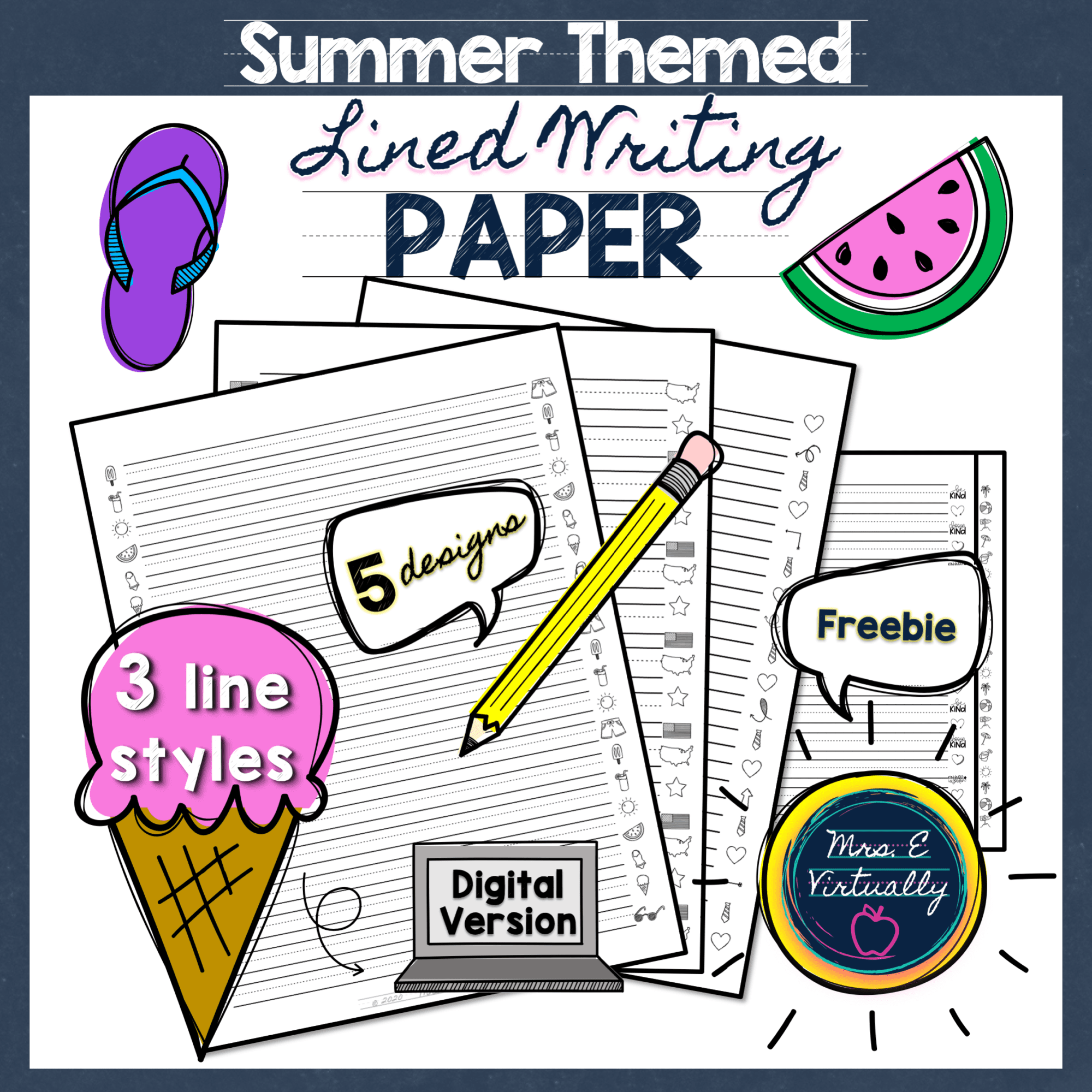 primary lined writing paper printable summer themed mrs e virtually