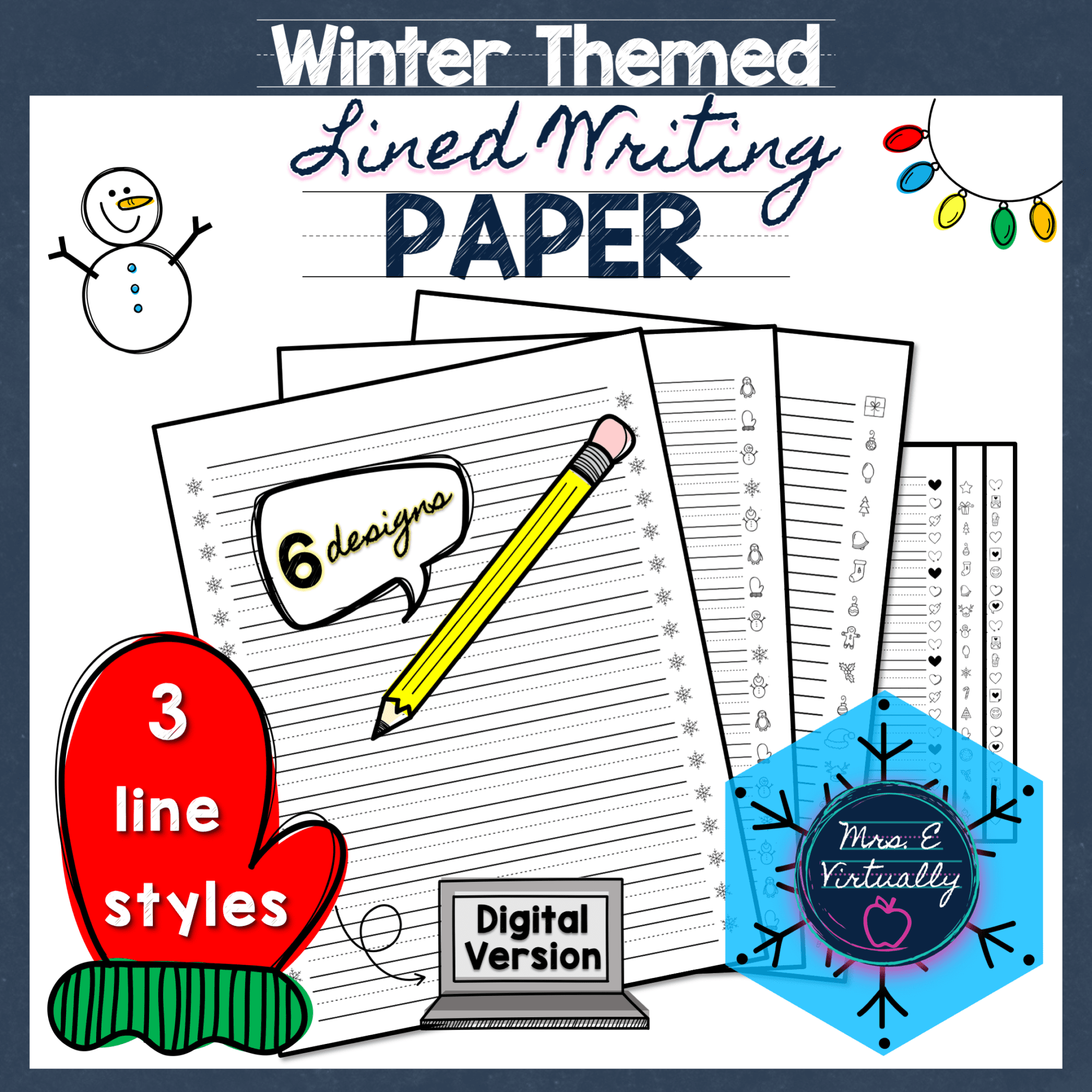 Primary Lined Writing Paper Printable-Winter Themed • Mrs E Virtually