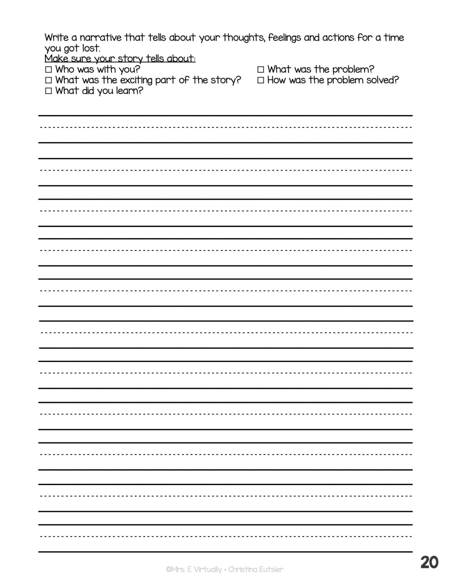 Writing Prompts For Narratives Primary Lined Paper Mrs E Virtually