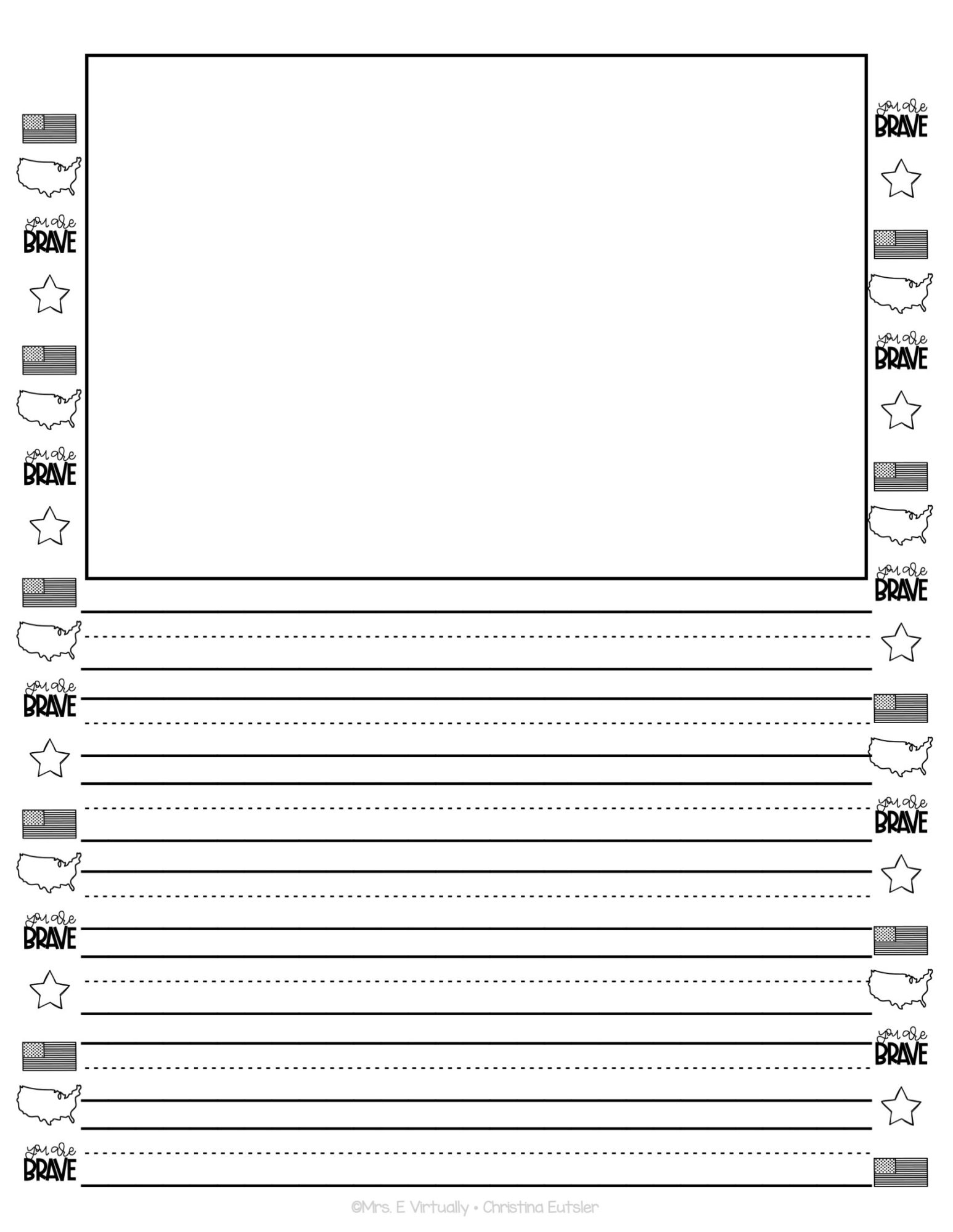 Kindergarten Writing Paper with Picture Box • Mrs E Virtually
