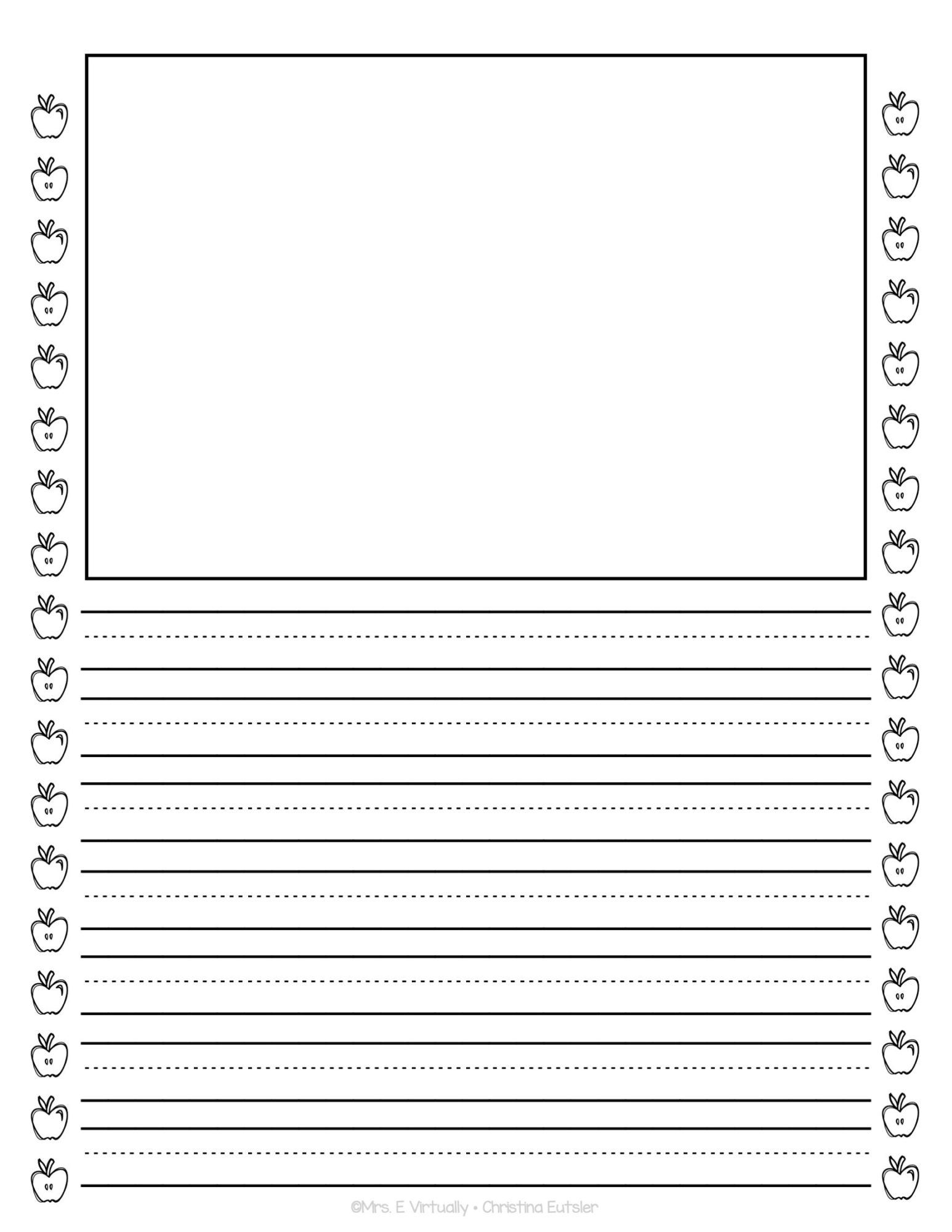 Free Printable Landscape Black and White Kindergarten Writing Paper with  Picture Box · InkPx